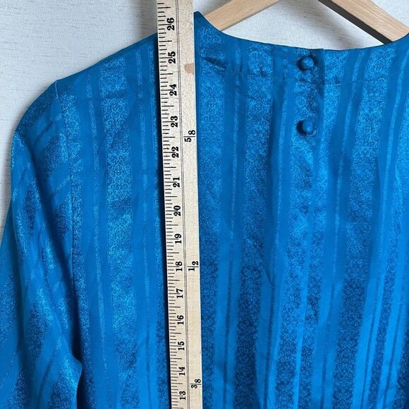 Worthington Blouse Top Sz Medium 14 Teal Blue Floral Print Peacock - Picture 6 of 6